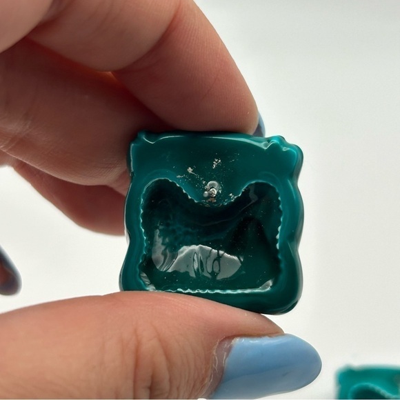 Vintage Large Statement Teal Blue Textured Puffy Square Stud Earrings Unique - Picture 8 of 8